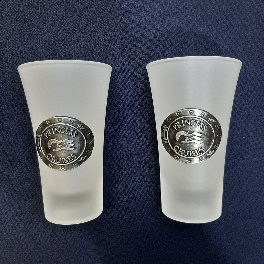 VTG Disney Collectible Princess Cruises Frosted Glass Double Shots l Set: 2